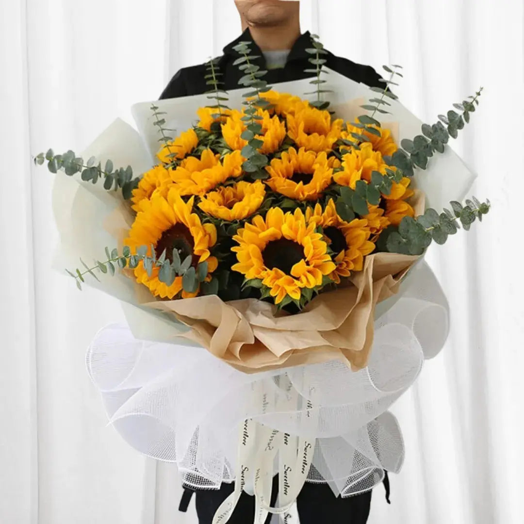 Sunshine Radiance Sunflower & Eucalyptus Bouquet 999Flowers