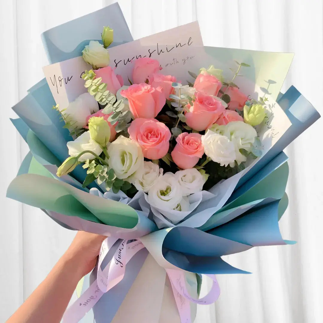 Serenity Blossom Pink & White Rose Bouquet 999Flowers