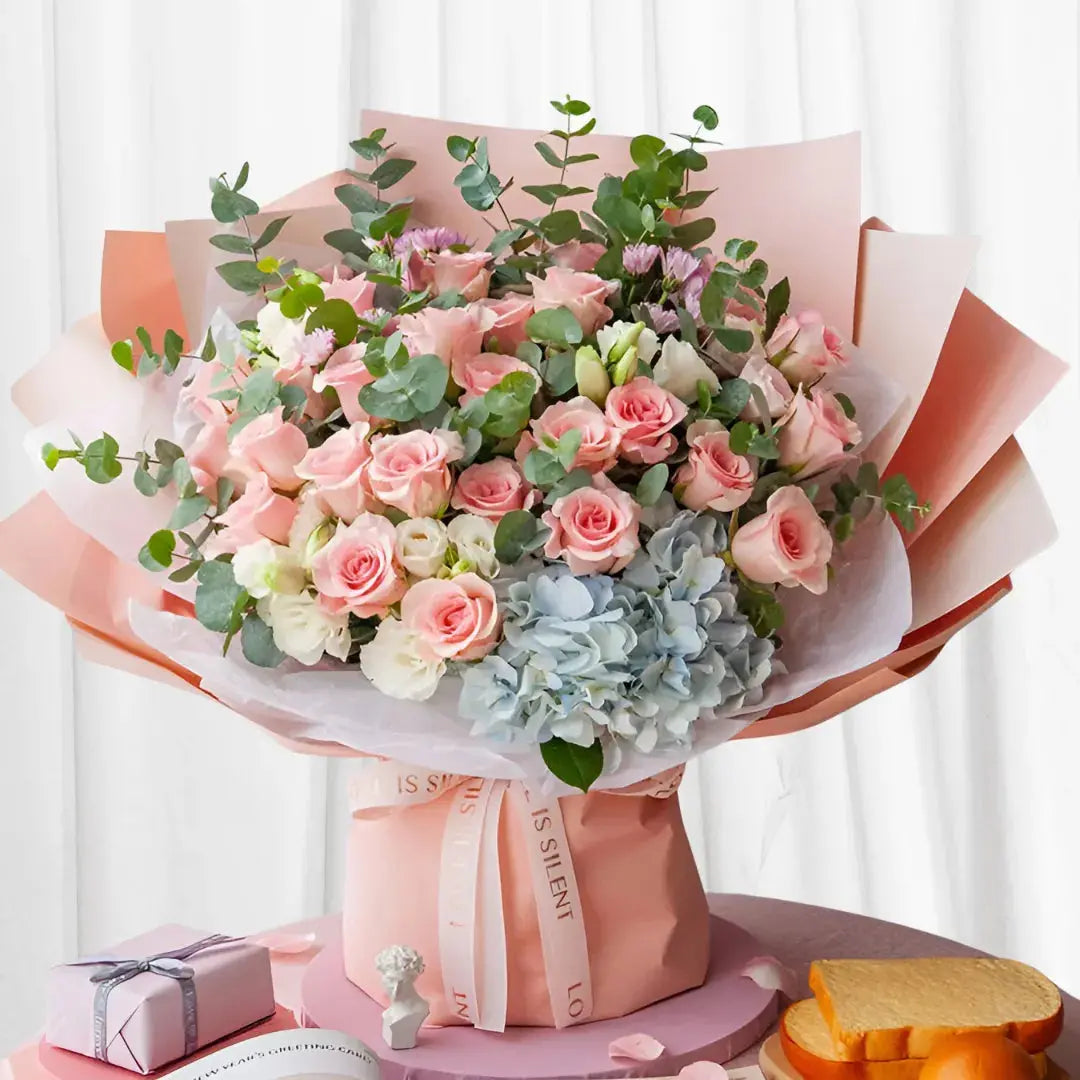 Blossom Symphony  Pink Rose & Hydrangea Bouquet 999Flowers