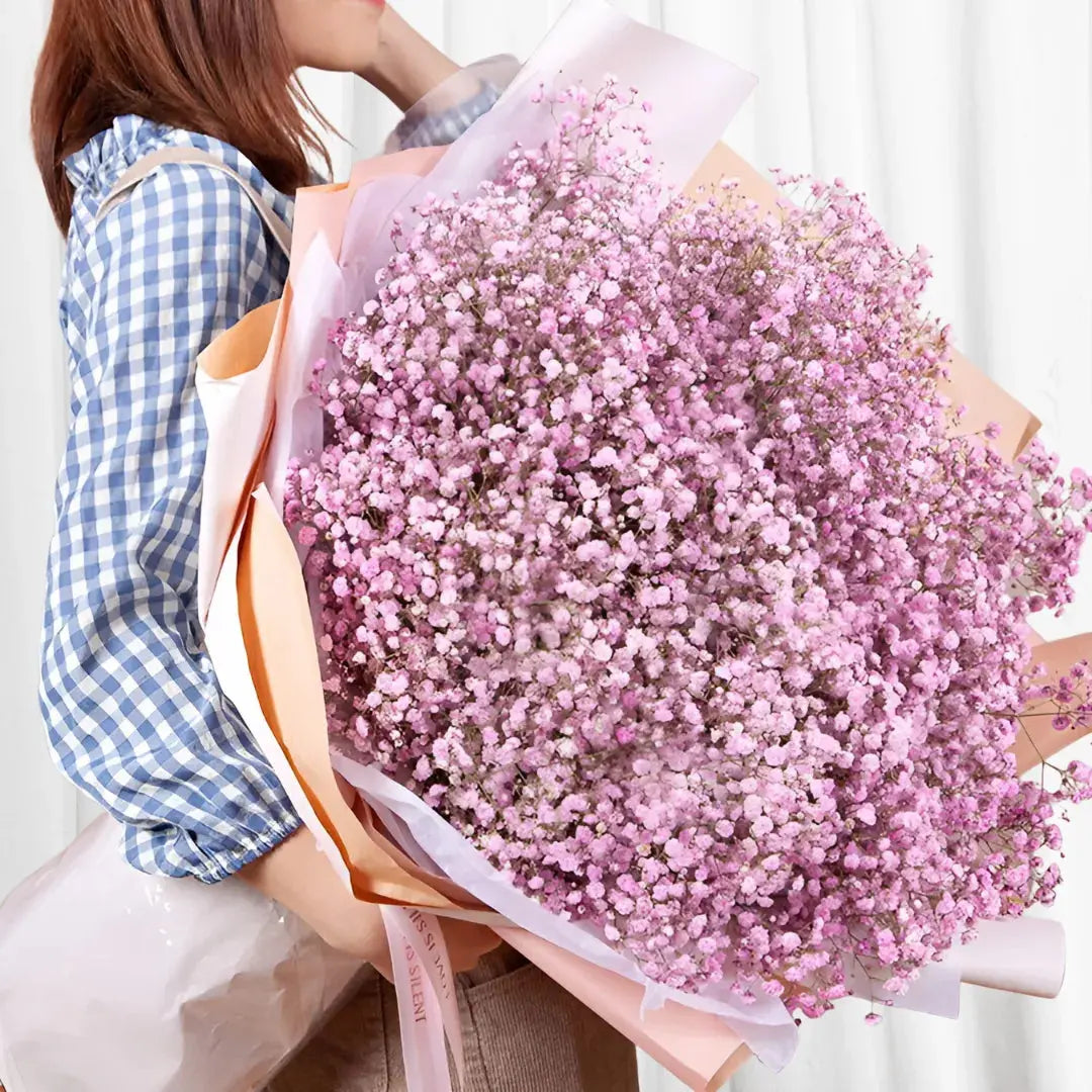 Enchanted Pink Baby's Breath Bouquet A soft, dreamy arrangement of pink Gypsophila flowers, perfect for weddings, engagements, and romantic celebrations in Hong Kong.