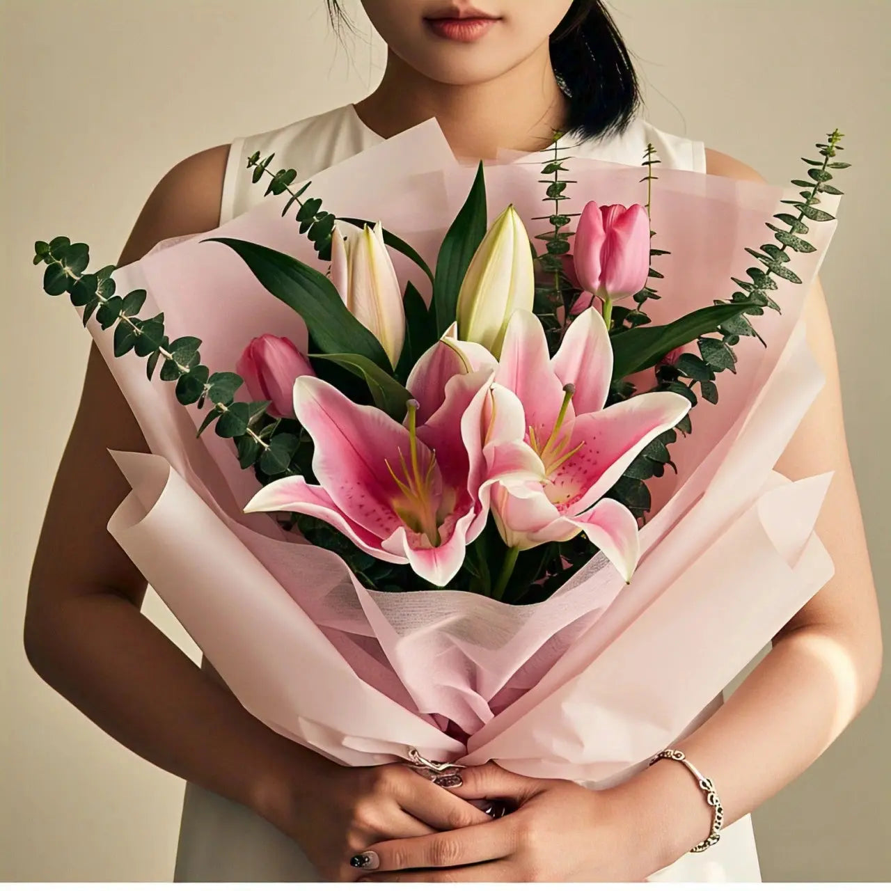 Roseate Whispers Bouquet - 999Flowers