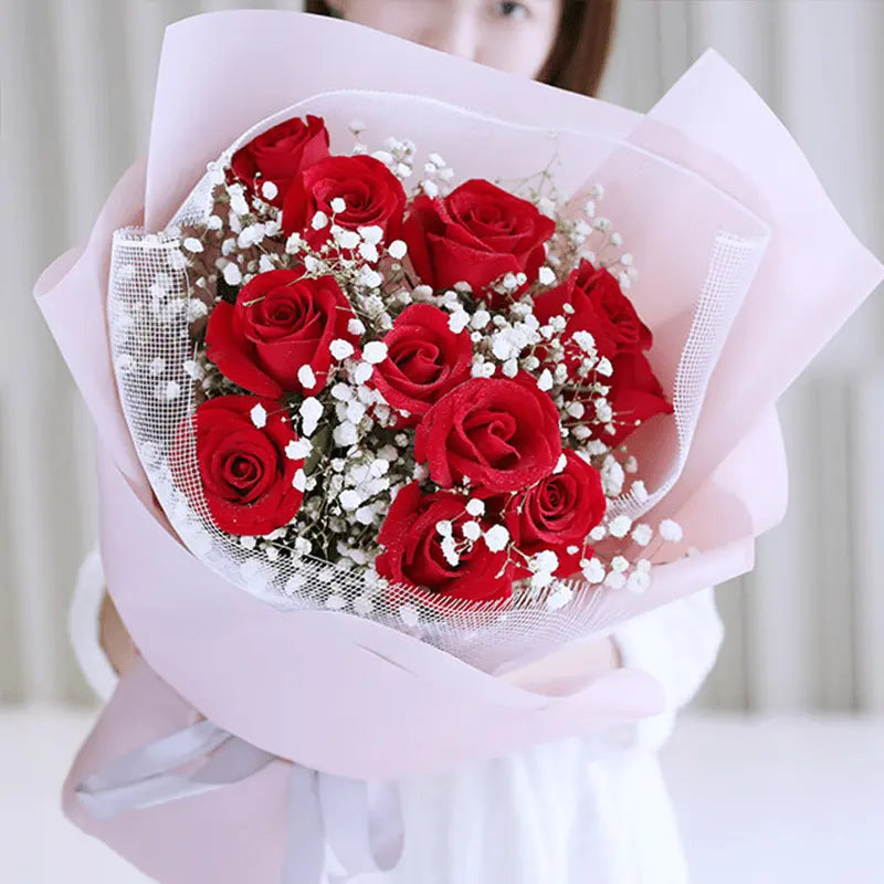 Beautiful 9-24 Red Roses Hong Kong Style Bouquet – 999Flowers
