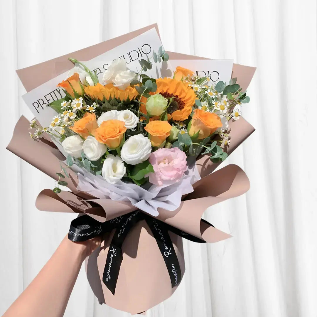 Sunset Harmony  Sunflower & Rose Bouquet 999Flowers