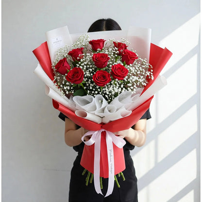 9 Red Roses Bouquet for Birthday and anniversary